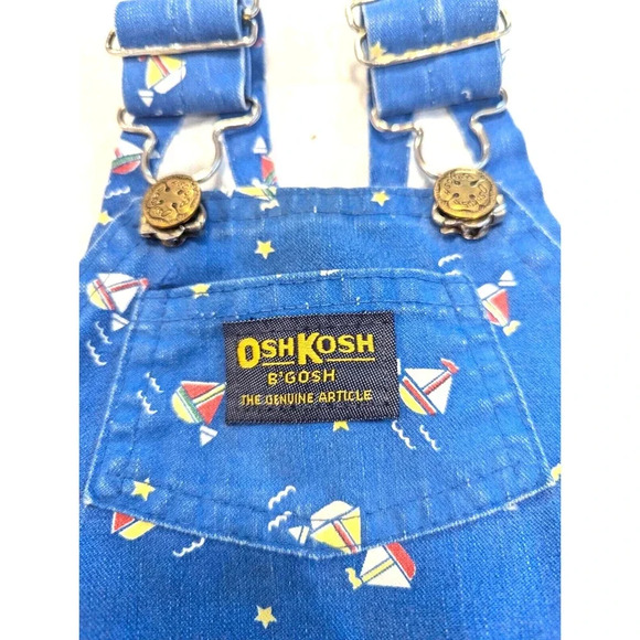 Osh Kosh B'gosh Vintage 18 Months Sailboat Shortalls Made in USA Vestbac - Picture 3 of 8